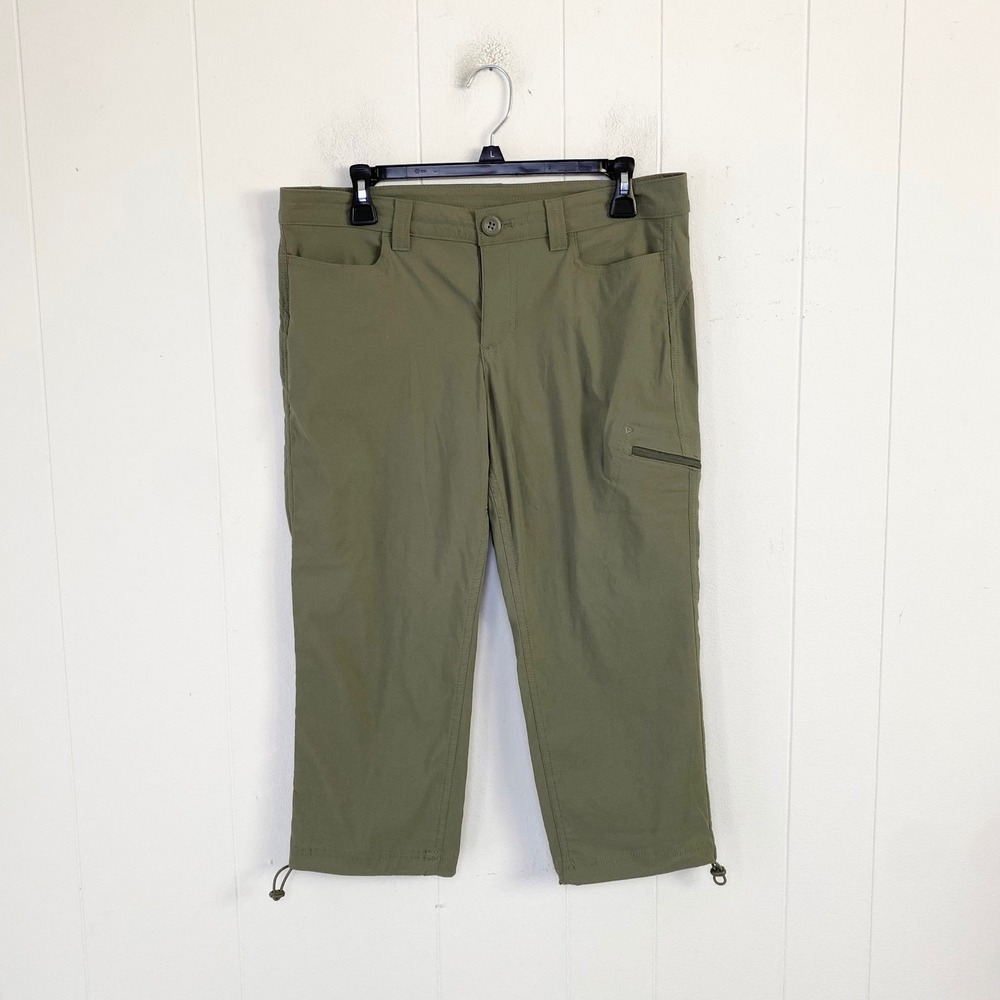 Eddie Bauer Womens Size 8 Hiking Capri Pants Olive Green Cargo Bungee Hem